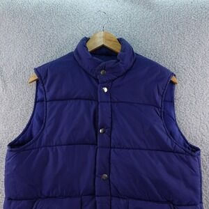 Vintage 70s JCPenney Puffer Vest Mens M Blue Nylon Snap Front Sleeveless‎ Jacket
